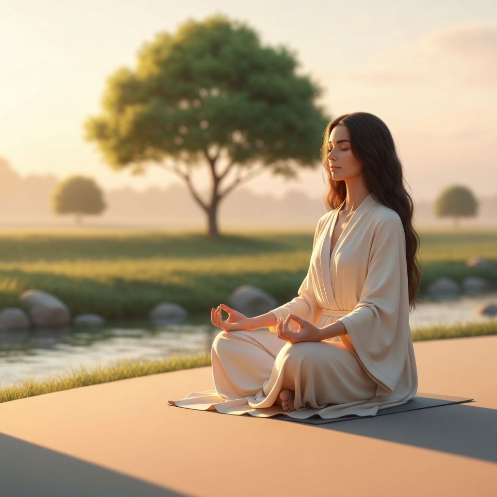 Женщина медитирует и любит себя